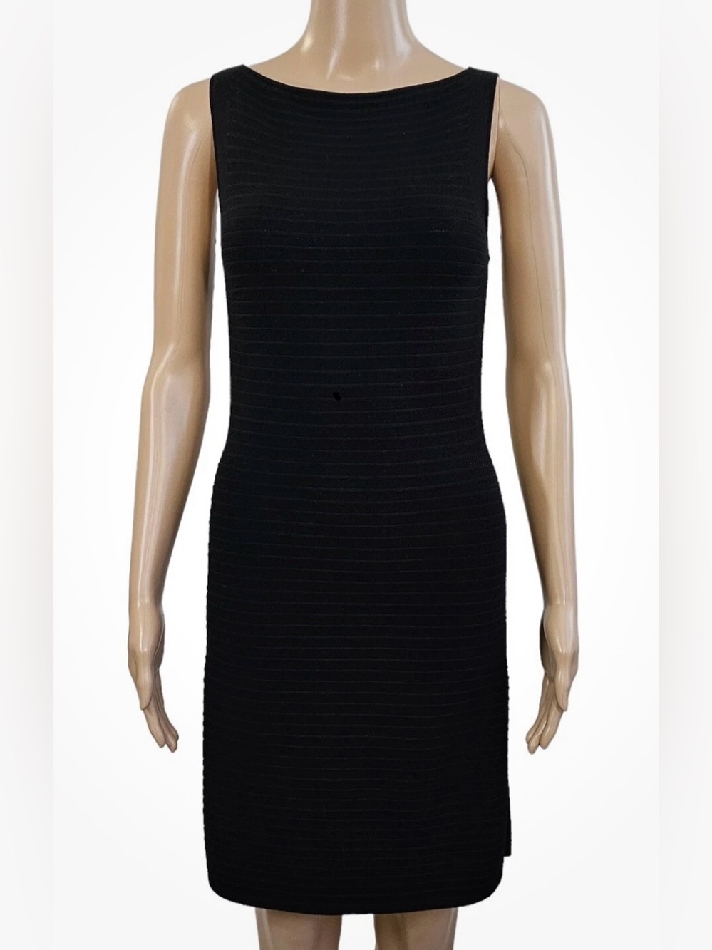 THEORY Black Ambrissa Prosecco Stretch Rib Knit Boatneck Sleeveless Mini Dress P